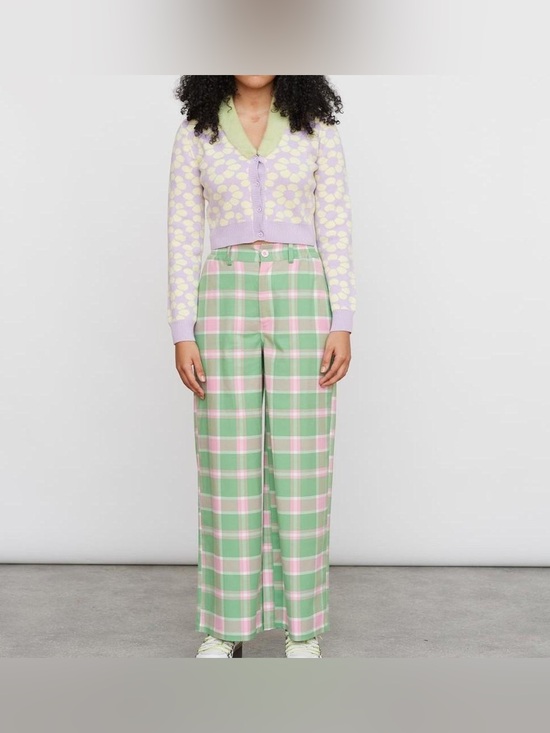 Lazy Oaf Pants - Lazy Oaf Green and Pink Check Pants